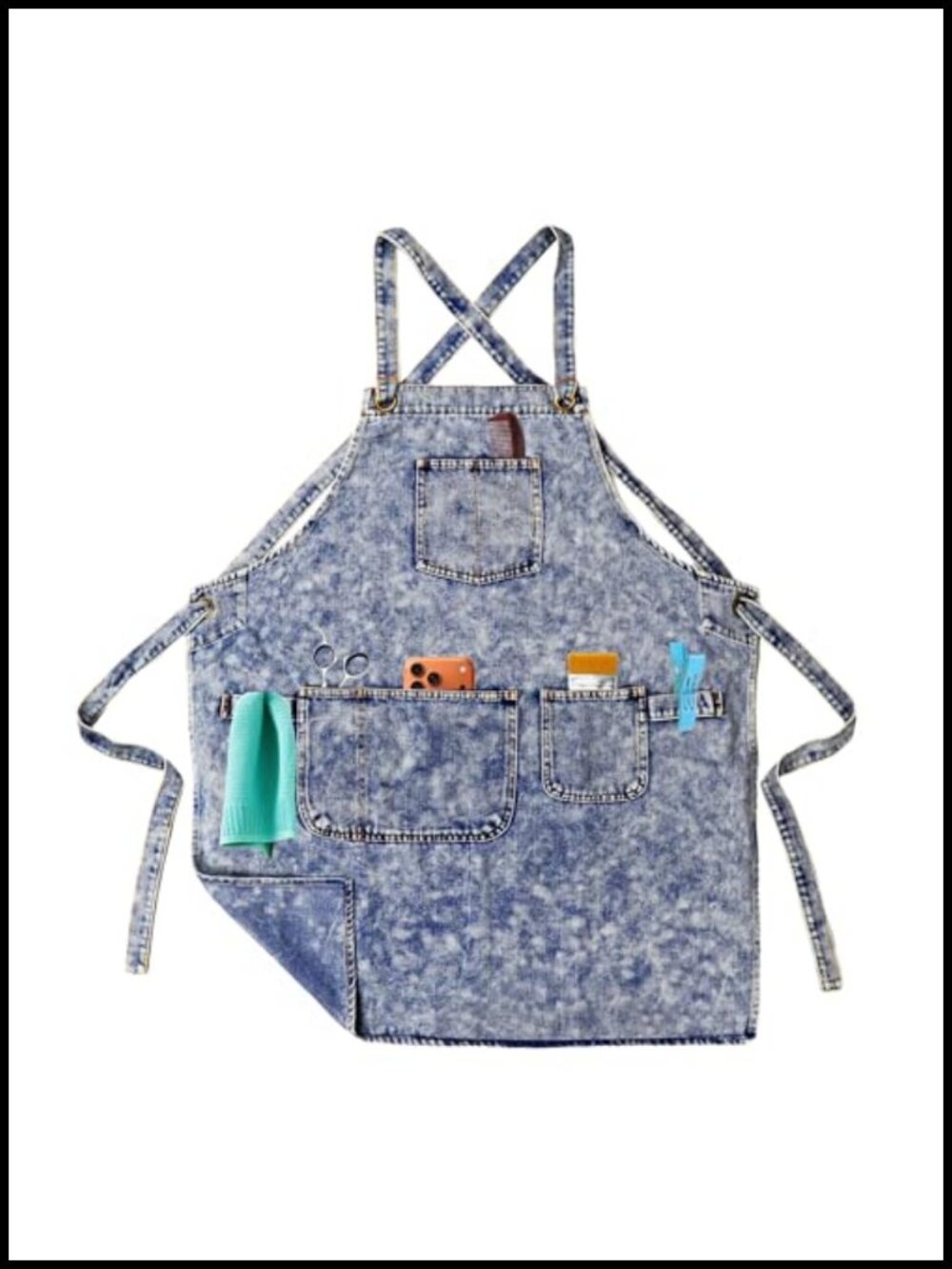 Denim Apron with Pockets Cross Straps Adjustable One Size Fits Most